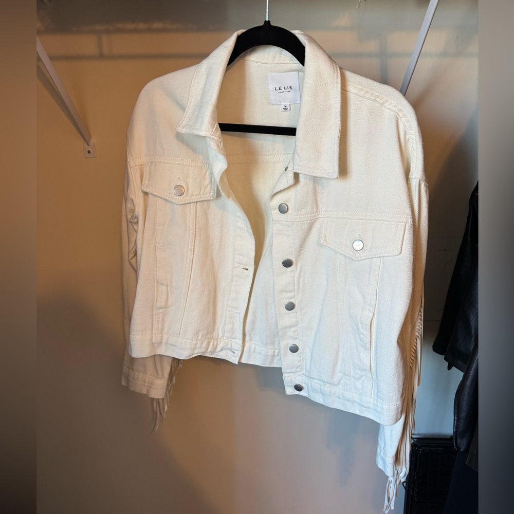 Le Lis Cream Jean Fringe Jacket
